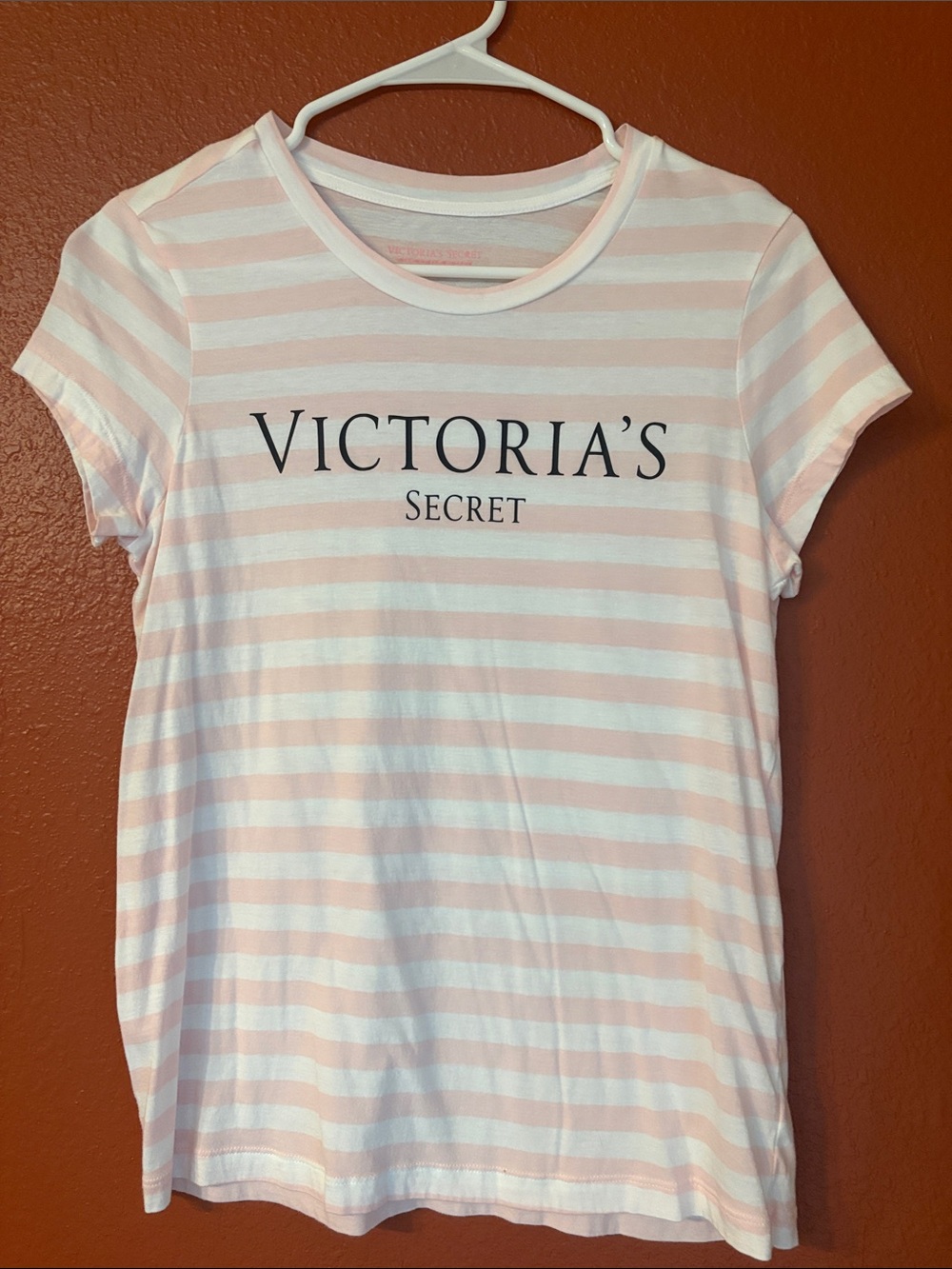 Victoria's Secret Pink & White Striped Logo Tee